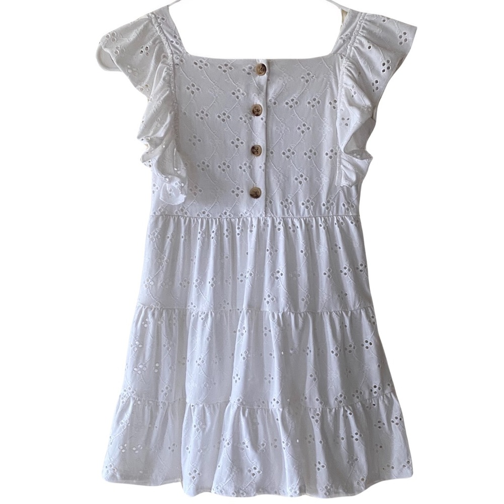 BTWEEN White Eyelet Kids Dress with Ruffle Sleeves - Picture 1 of 6